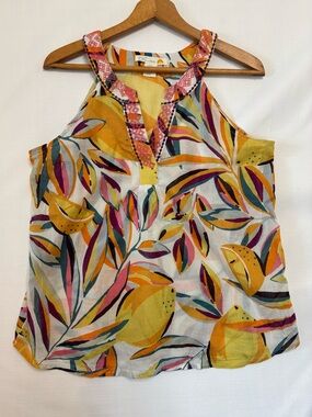 C&C CALIFORNIA Tropical Print Linen Blouse Size Medium